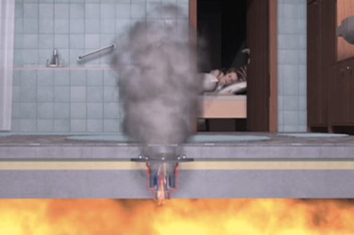 Photo montrant la propagation de la fumée dans l'appartement, sans système de protection contre l'incendie en écoulement