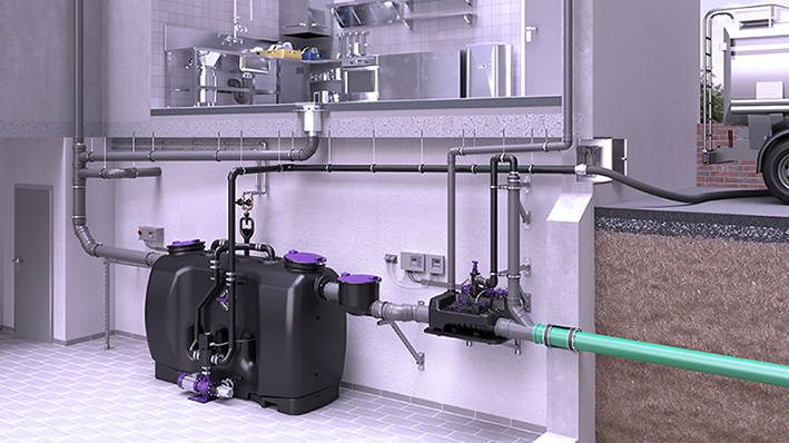 Proposition d'installation d'un séparateur à graisses EasyClean free avec hybride poste de relevage Ecolift L Proposition d'installation d'un séparateur à graisses EasyClean free avec hybride poste de relevage Ecolift L