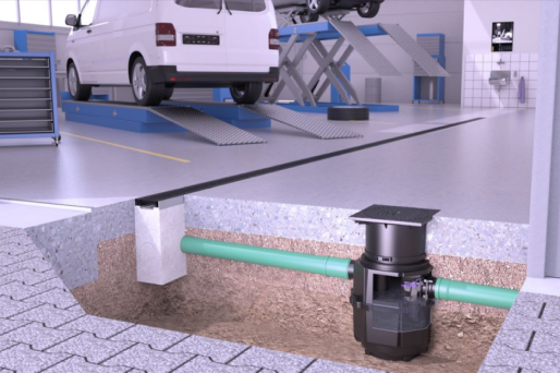 Proposition d'installation d'un séparateur d'huile/d'essence EasyOil ground 1,5, système B LW 400, pour un garage automobile Proposition d'installation d'un séparateur d'huile/d'essence EasyOil ground 1,5, système B LW 400, pour un garage automobile