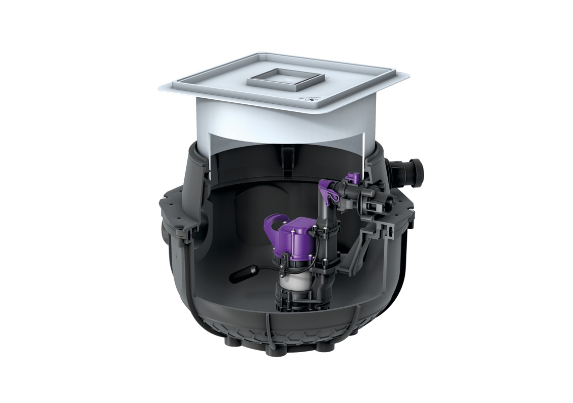 Poste de relevage Aqualift S Compact Mono, pour la pose dans la dalle, carrelable