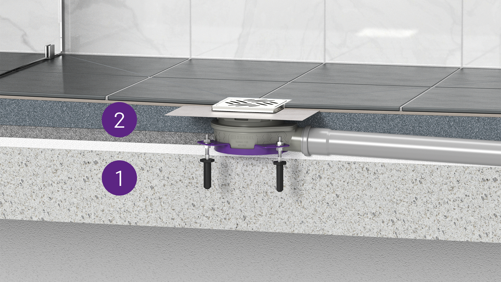 Exemple d'installation d'un siphon de salle d'eau : « L'ultraplat » dans une douche Exemple d'installation d'un siphon de salle d'eau : le modèle « L'ultraplat » dans une douche