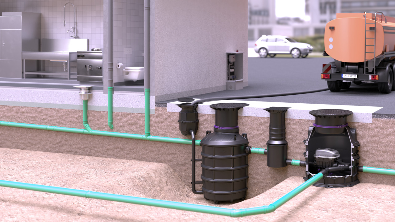 Proposition d'installation du séparateur à graisses EasyClean ground Direct avec Pumpfix F dans le module rehausse Proposition d'installation du séparateur à graisses EasyClean ground Direct avec Pumpfix F dans le module rehausse
