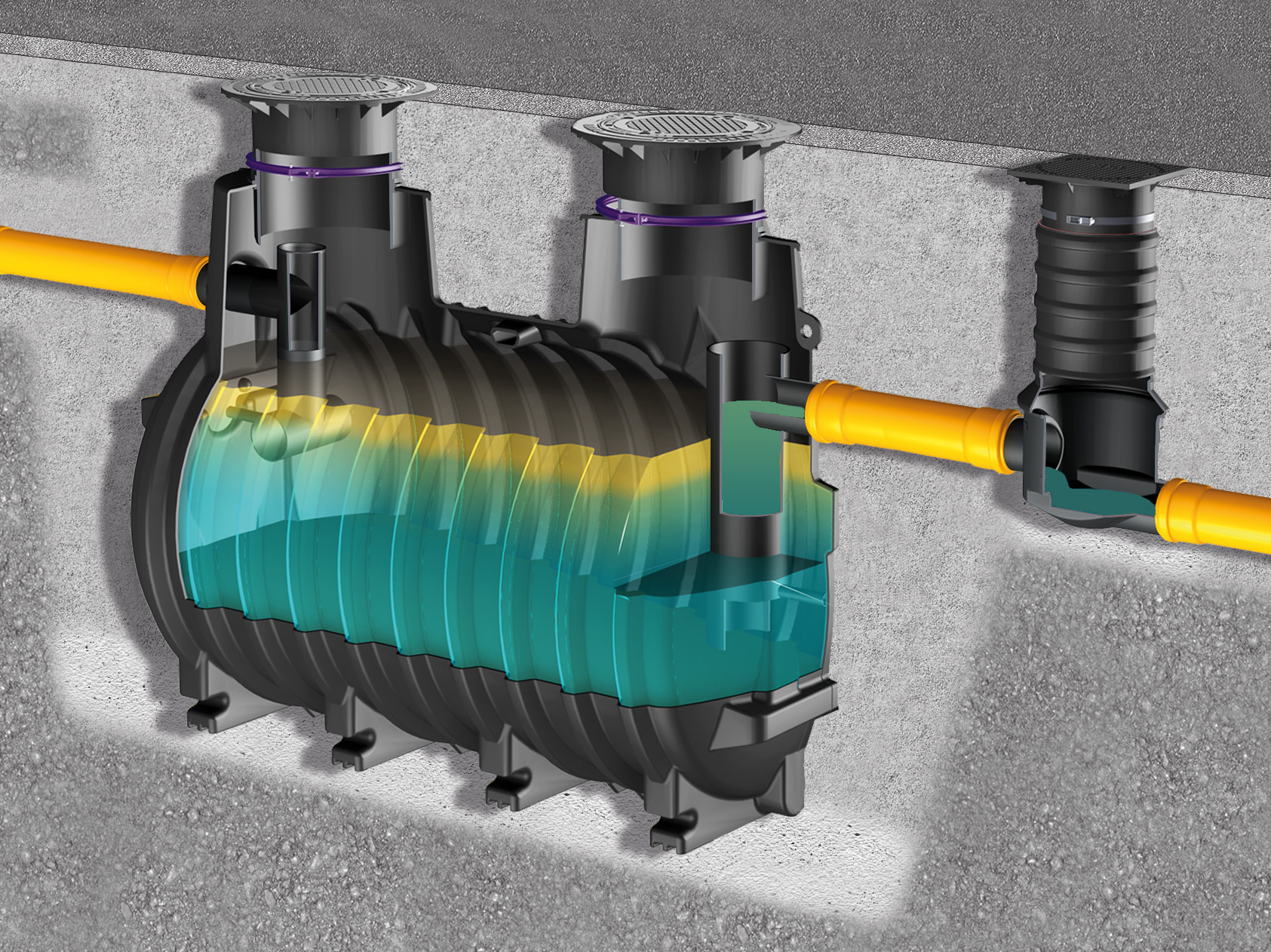 Installation diagram of EasyClean ground Standard grease separator, NS 7 - NS 35