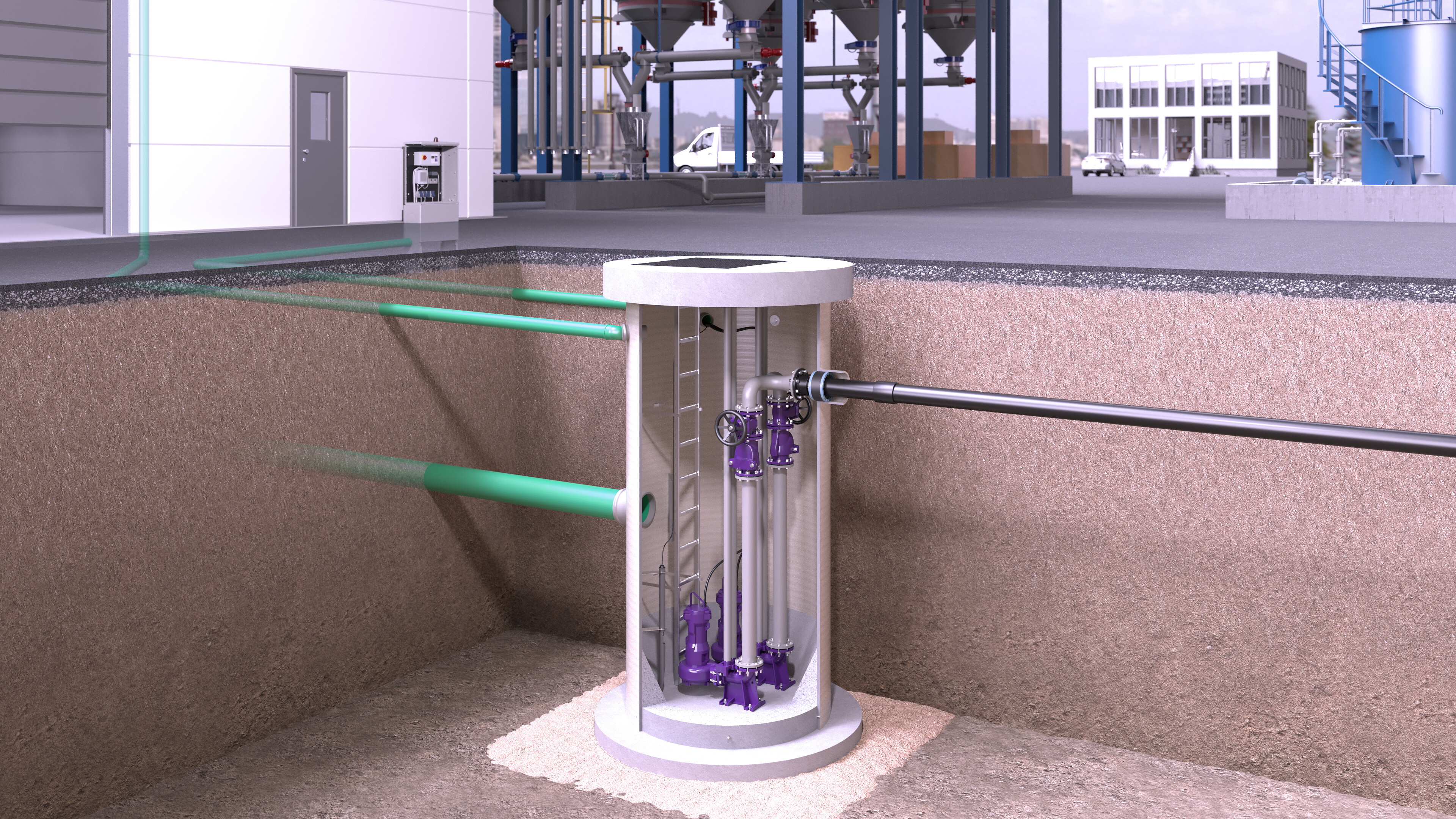 Proposition d'installation : réservoir collecteur en PRV enterré avec pompes Proposition d'installation : réservoir collecteur en PRV enterré avec pompes