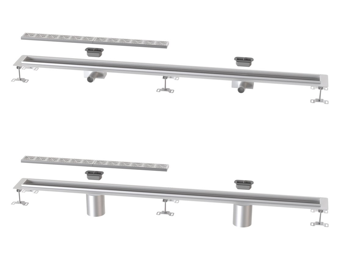 Caniveau à grilles design Ferrofix avec deux sorties verticales ou horizontales Caniveau à grilles design Ferrofix avec deux sorties verticales ou horizontales