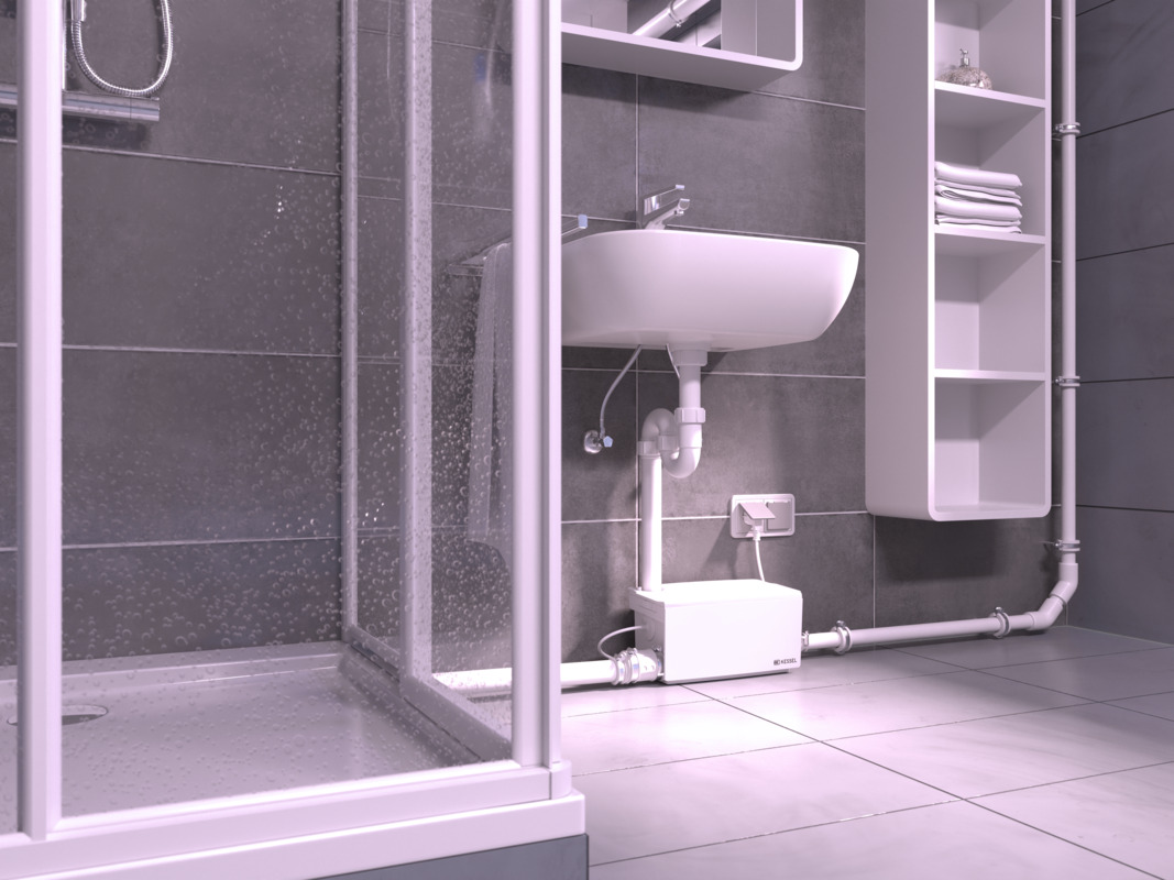 Mini-ascenseur Minilift S installé a posteriori dans une salle de bains au sous-sol.