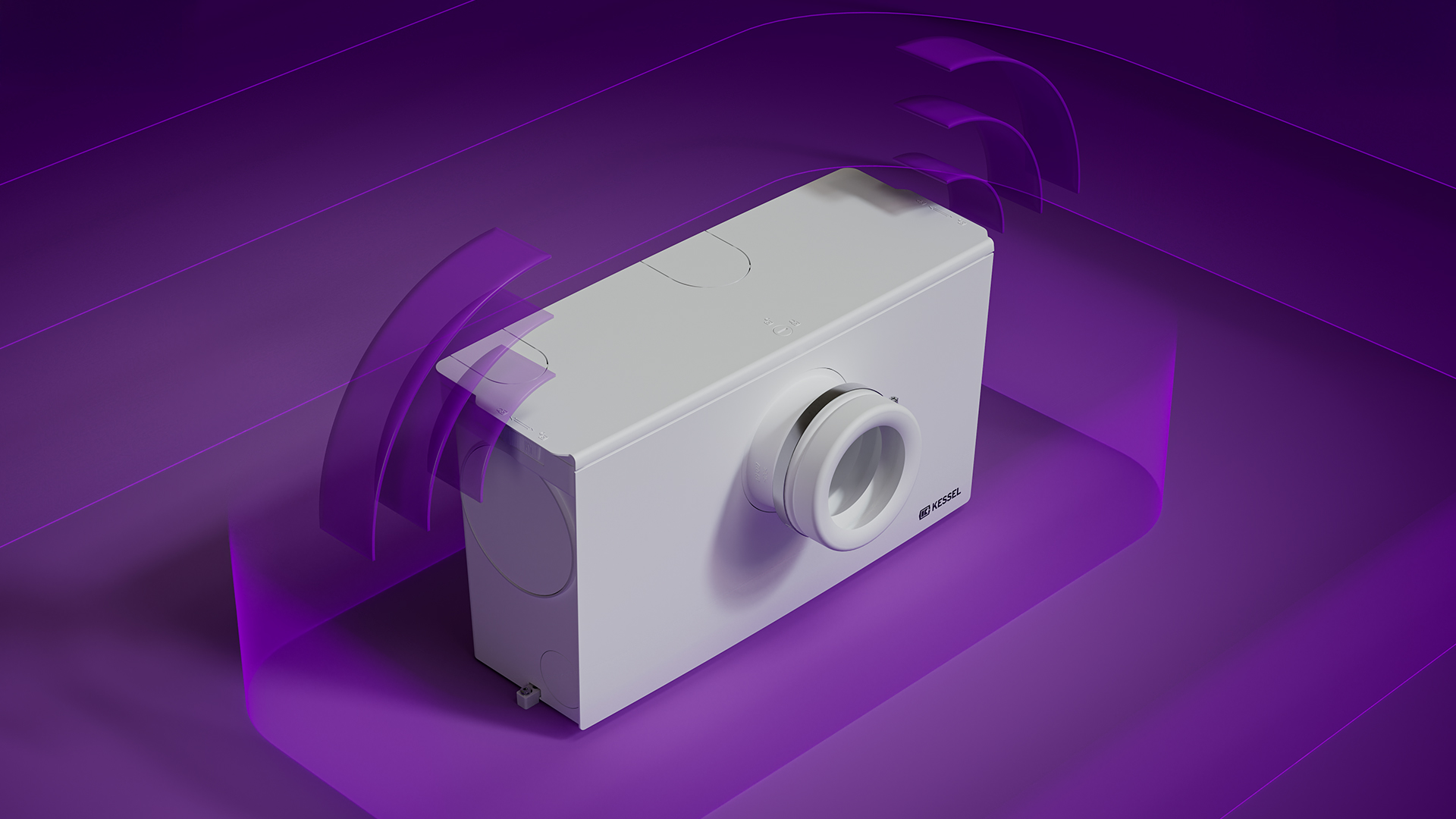 Fonction d'alarme Petit poste de relevage Minilift L WC avec des ondes sonores représentées schématiquement.