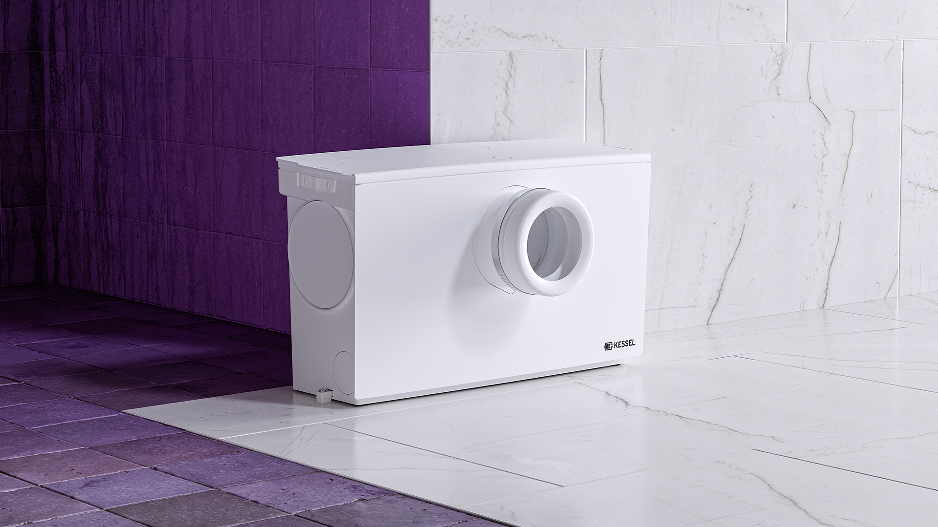 L'ancien contre le nouveau Petit poste de relevage Minilift à la jonction entre une ancienne pièce et une pièce rénovée.