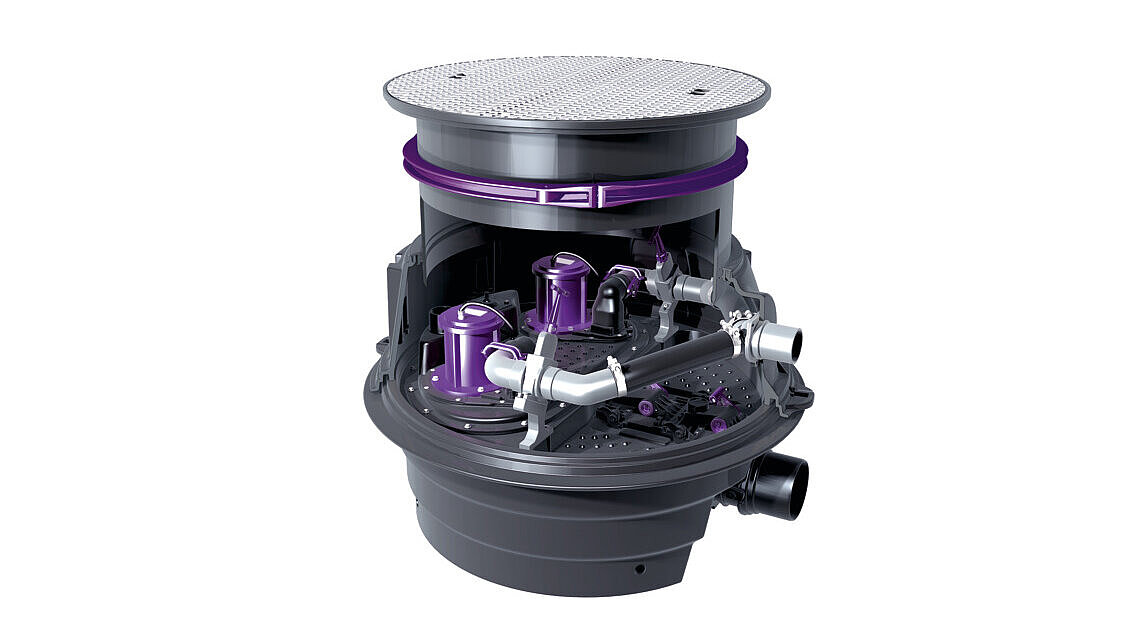 Poste de relevage hybride Ecolift XL, pour installation ultra-basse, pose sèche, dans module rehausse