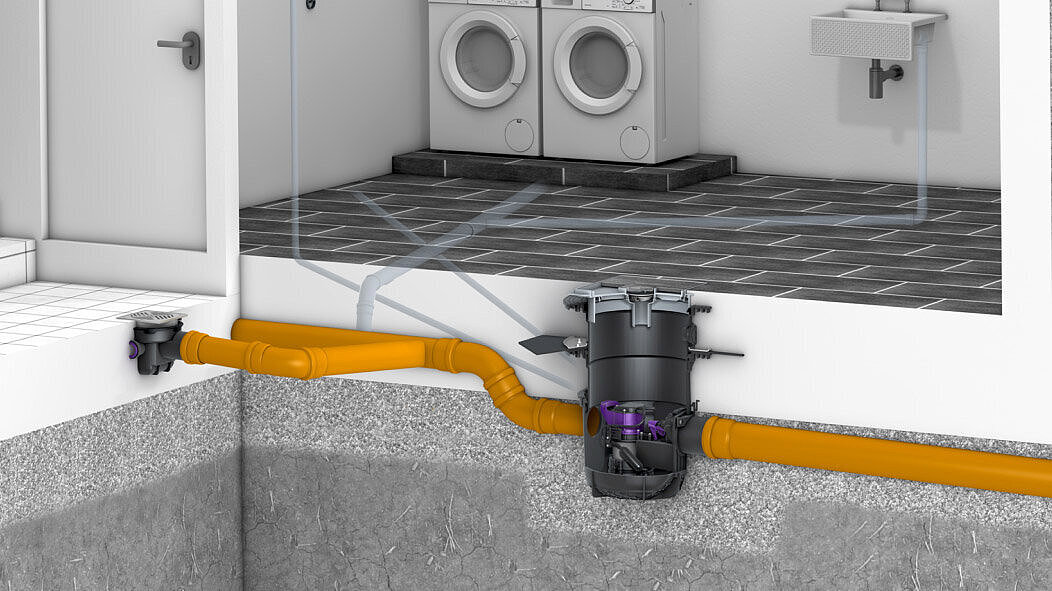 Schéma d'installation : évacuation des eaux pluviales dans la cave