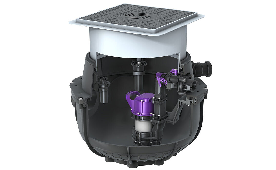 Poste de relevage Aqualift S Compact Mono Tronic pour la pose dans la dalle, noir