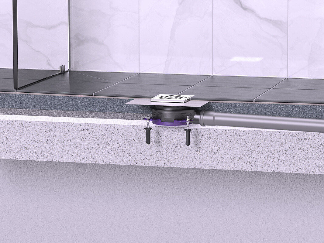 Schéma de montage du siphon de salle d’eau L‘Ultra plat avec grille, sans système de verrouillage Lock & Lift
