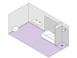Salle de bains attenante avec baignoire sans douche et douche à l'italienne sans paroi de douche. Salle de bains attenante avec baignoire sans douche et douche à l'italienne sans paroi de douche.