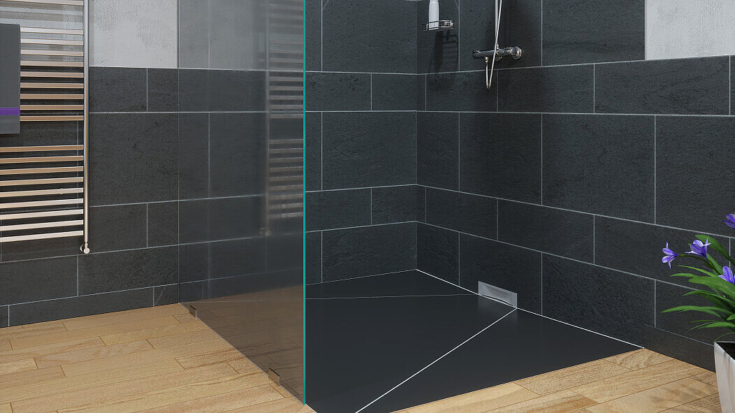 Exemple d'installation d'un caniveau mural Scada dans une douche