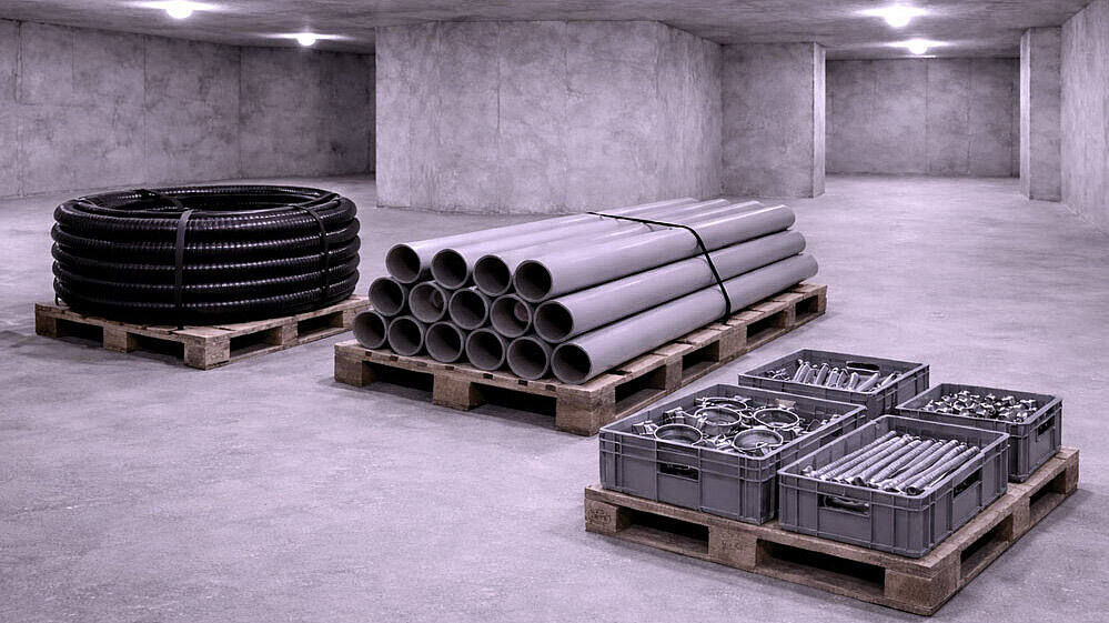 Représentation schématique d'une cave avec différents matériaux de montage.